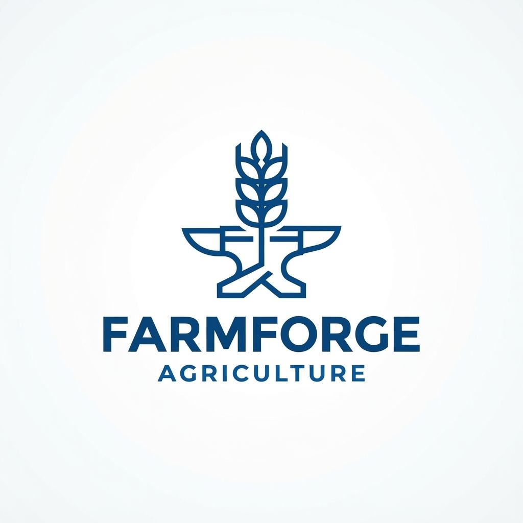 AI Design for Minimalist MiMinimalist modern vector logo for an agriculture brand named 'Framforge', clean geometric design combining a subtle wheat stalk and an anvil or structural frame, bold typography, flat vector on a clean white background, professional branding —ar 1:1nimalist