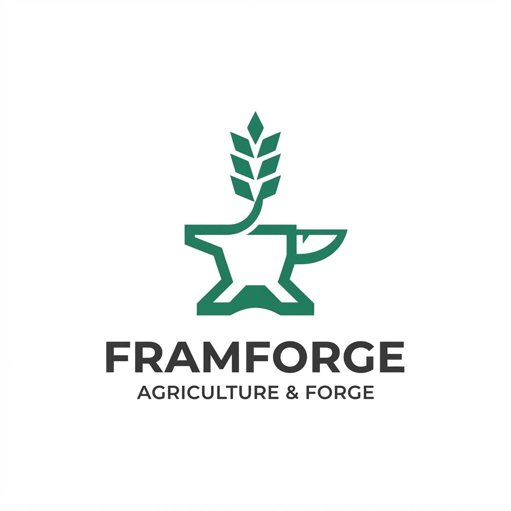 AI Design for Minimalist MiMinimalist modern vector logo for an agriculture brand named 'Framforge', clean geometric design combining a subtle wheat stalk and an anvil or structural frame, bold typography, flat vector on a clean white background, professional branding —ar 1:1nimalist