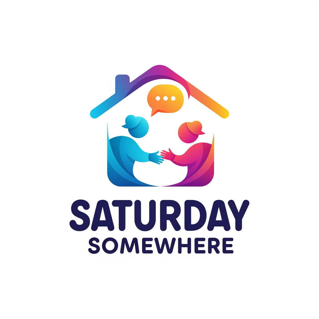 AI Design for saturday somewhere is a party house where strangers meet each other at a private bnb i need a logo