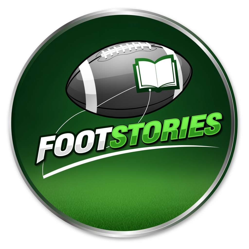 AI Design for create an youtube channel icon for channel name "Footstories" it is related highly football content