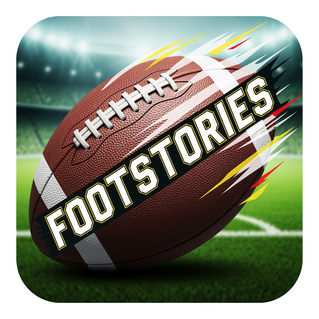 AI Design for create an youtube channel icon for channel name "Footstories" it is related highly football content