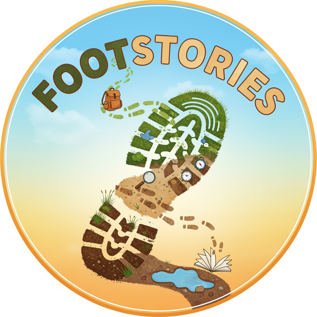 AI Design for create an youtube channel icon for channel name "Footstories"