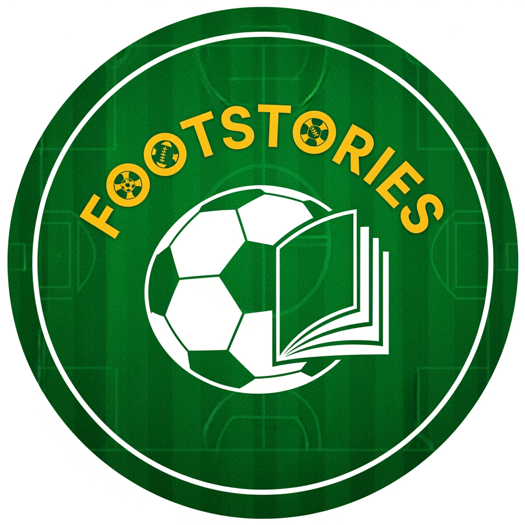 AI Design for create an youtube channel icon for channel name "Footstories" it is related highly football content