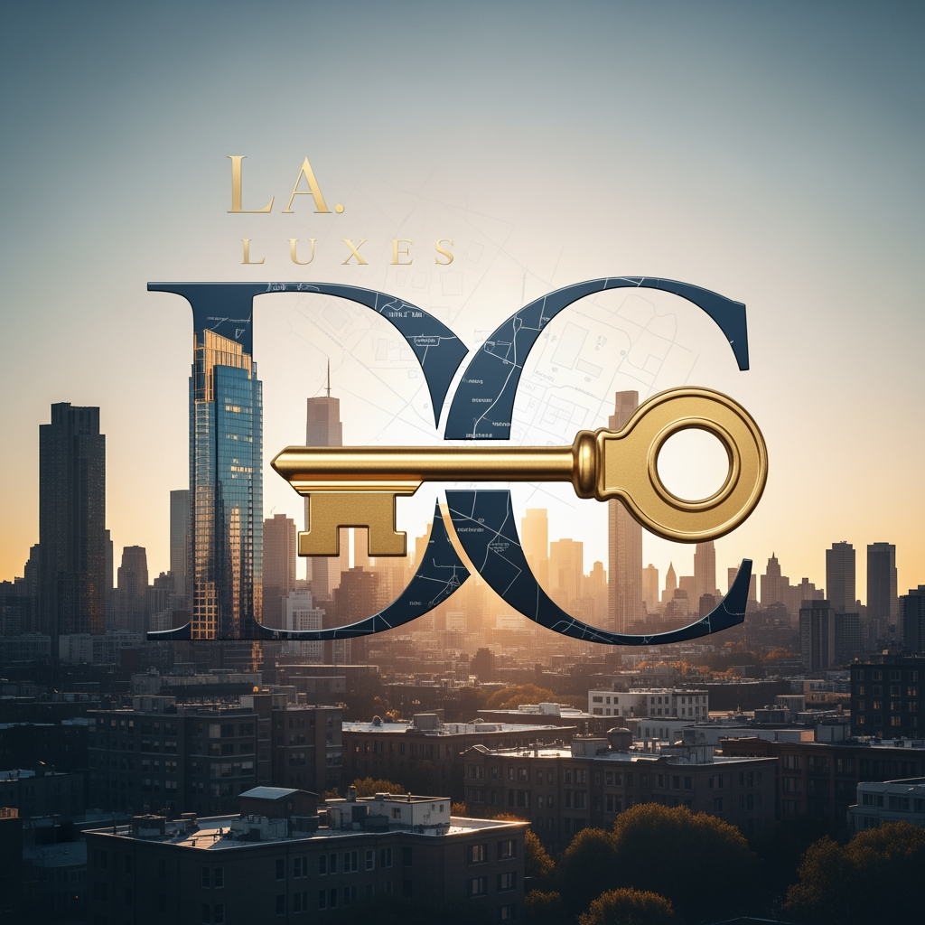 AI Design for DC LOGO IN LA LUXES SERIF FONT AND SHOULD BE RELATED TO REAL ESTATE