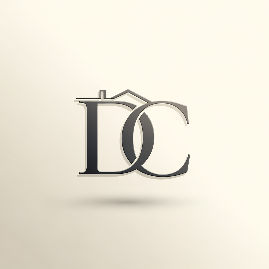 AI Design for DC LOGO IN LA LUXES SERIF FONT AND SHOULD BE RELATED TO REAL ESTATE