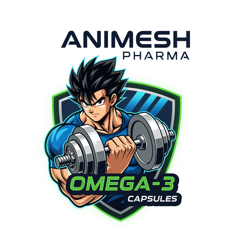 AI Design for i need a omega 3 capsules brand company logo name animesh use dumble in logo