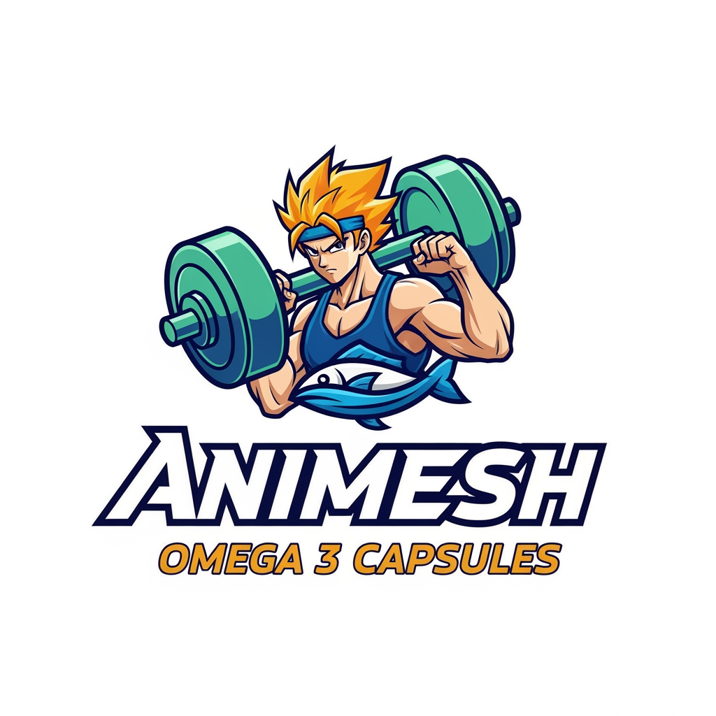 AI Design for i need a omega 3 capsules brand company logo name animesh use dumble in logo