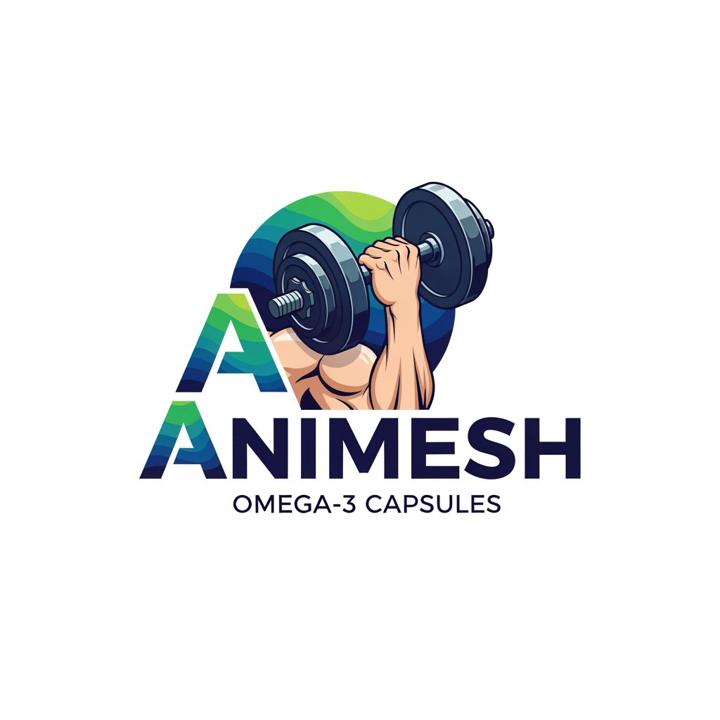 AI Design for i need a omega 3 capsules brand company logo name animesh use dumble in logo