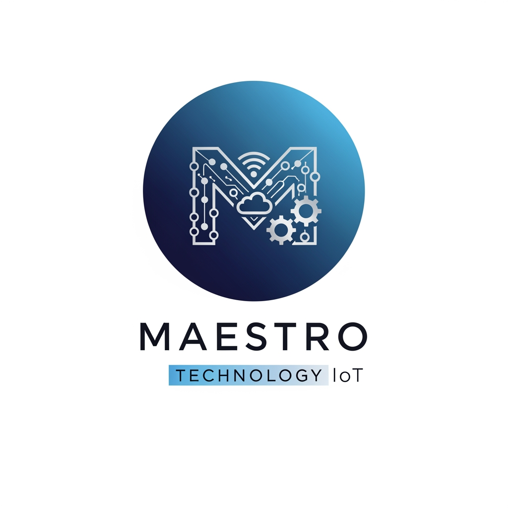AI Design for create a logo for maestro technology which is based on technology and iot and design them inside a circle