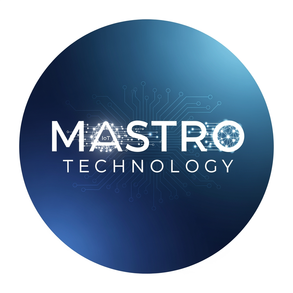 AI Design for create a logo for mastro technology which is based on technology and iot and design them inside a circle