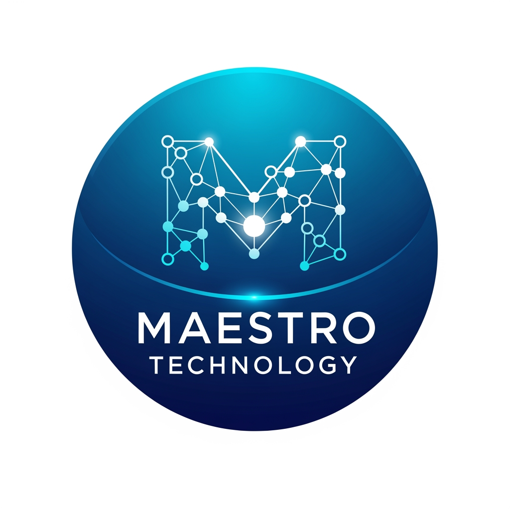 AI Design for create a logo for maestro technology which is based on technology and iot and design them inside a circle