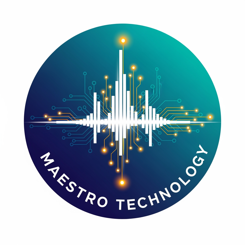 AI Design for create a logo for maestro technology which is based on technology and iot and design them inside a circle