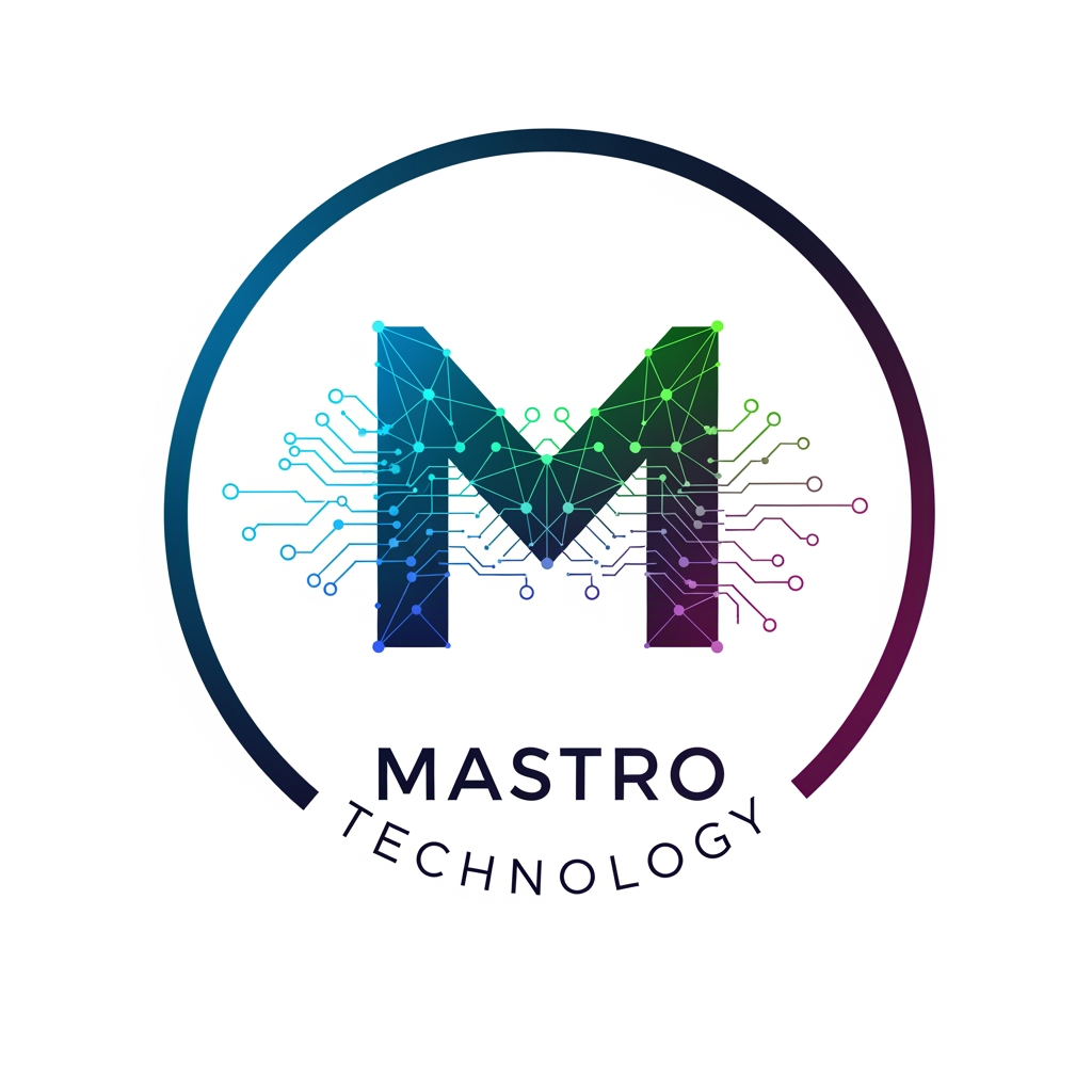 AI Design for create a logo for mastro technology which is based on technology and iot and design them inside a circle