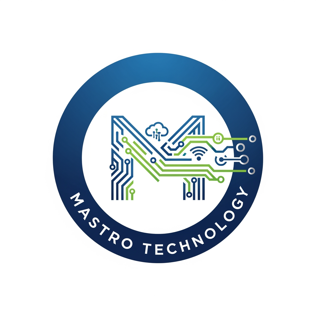 AI Design for create a logo for mastro technology which is based on technology and iot and design them inside a circle