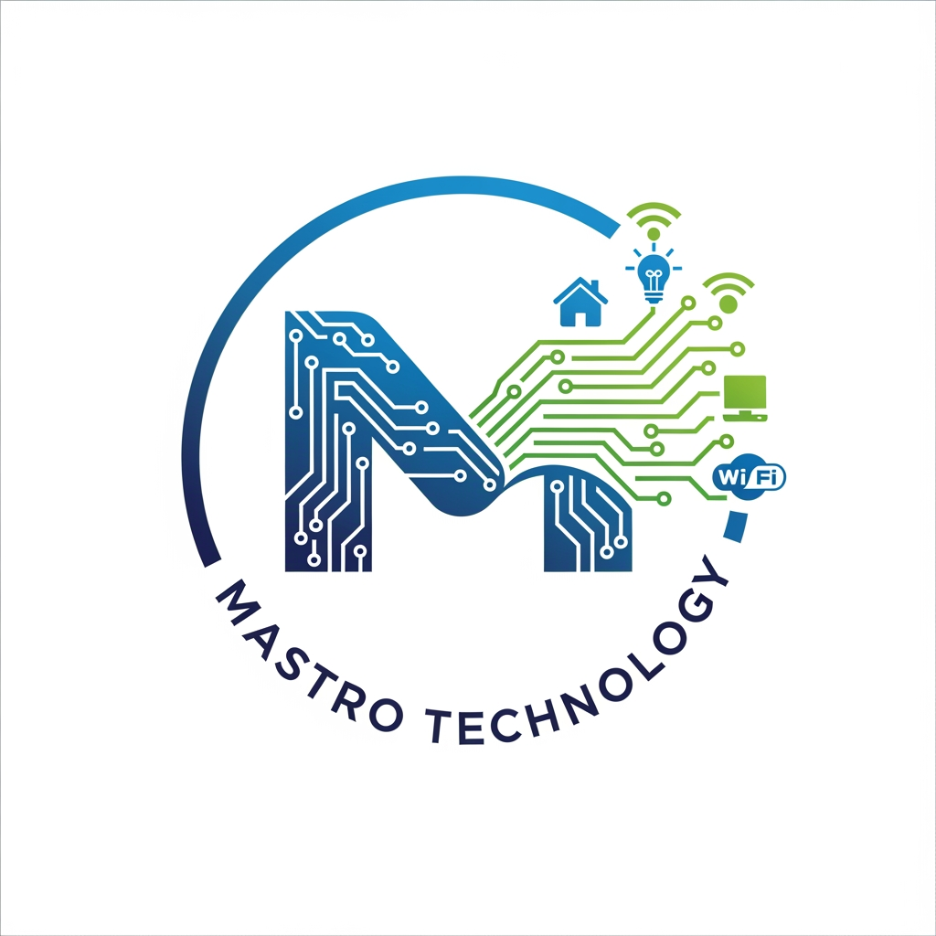 AI Design for create a logo for mastro technology which is based on technology and iot and design them inside a circle
