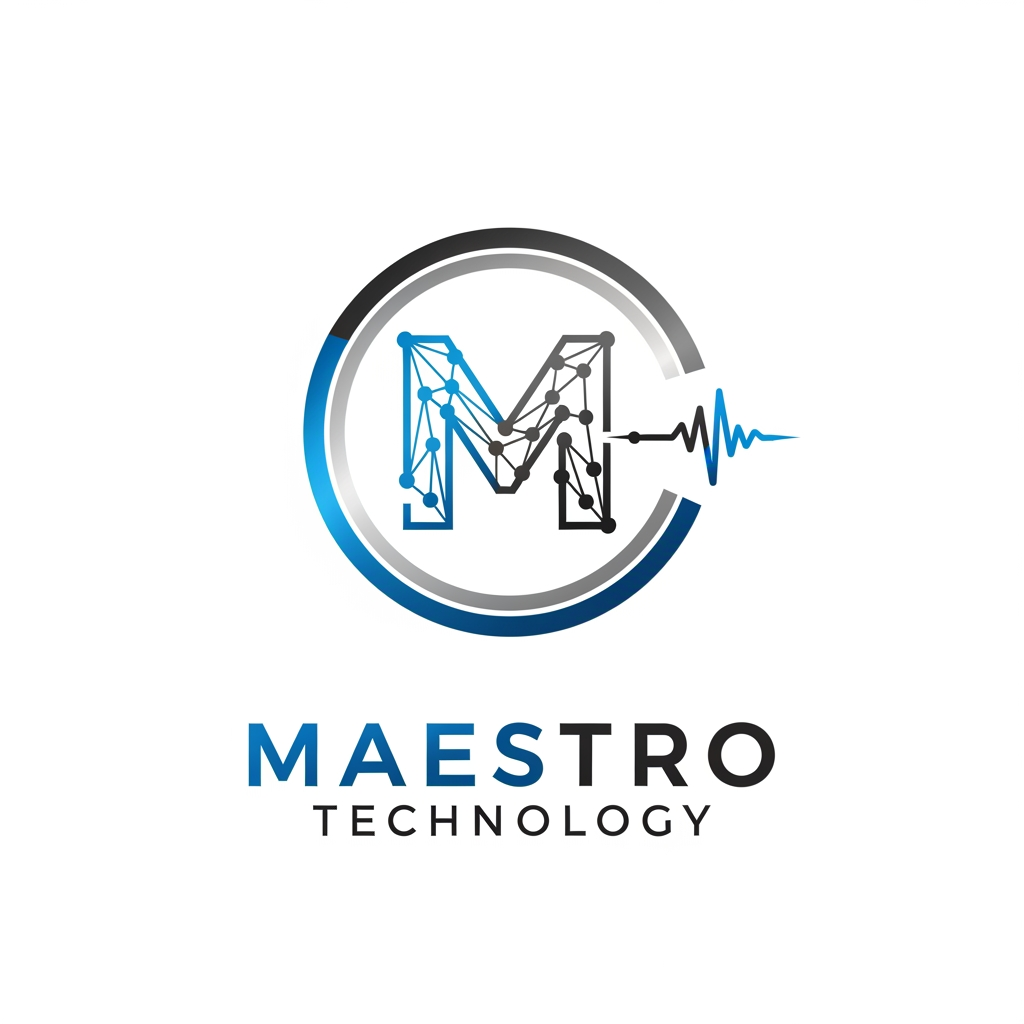 AI Design for create a logo for maestro technology which is based on technology and iot and design them inside a circle