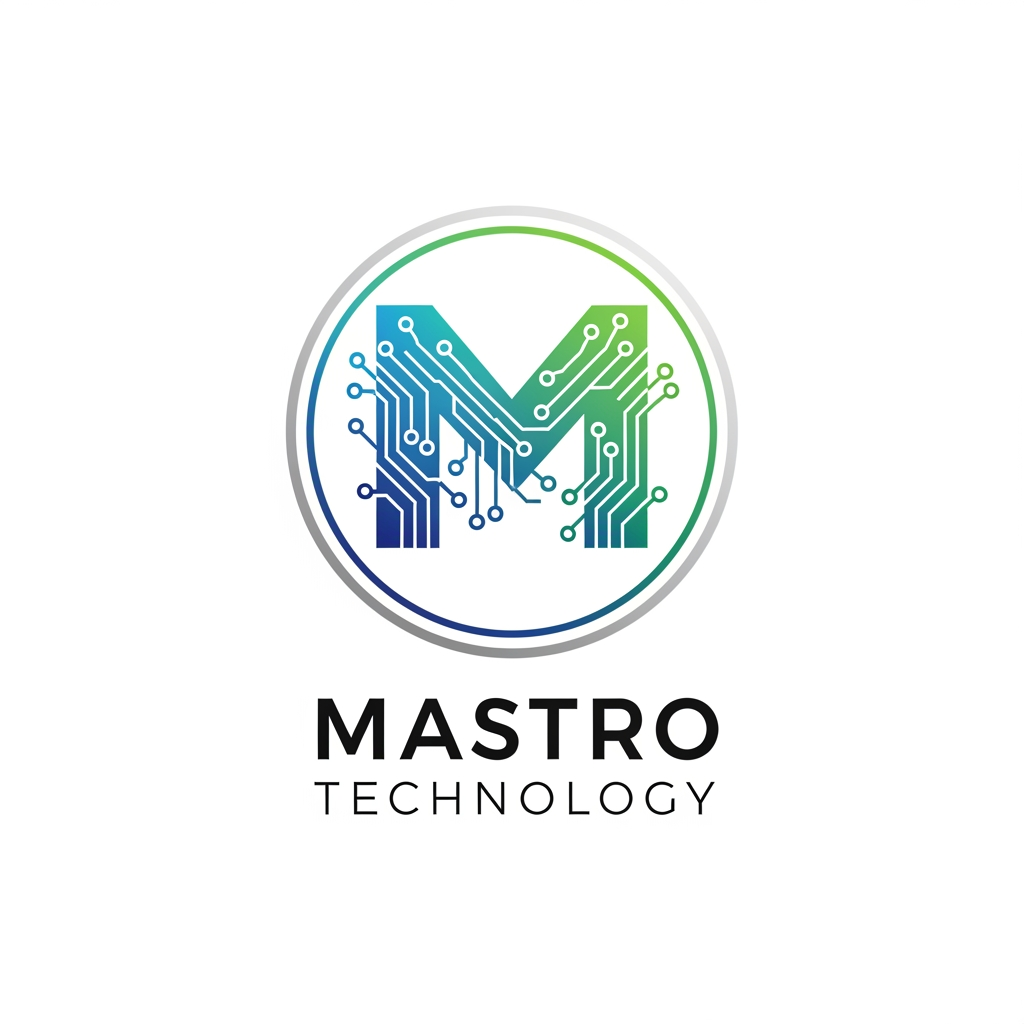 AI Design for create a logo for mastro technology which is based on technology and iot and design them inside a circle