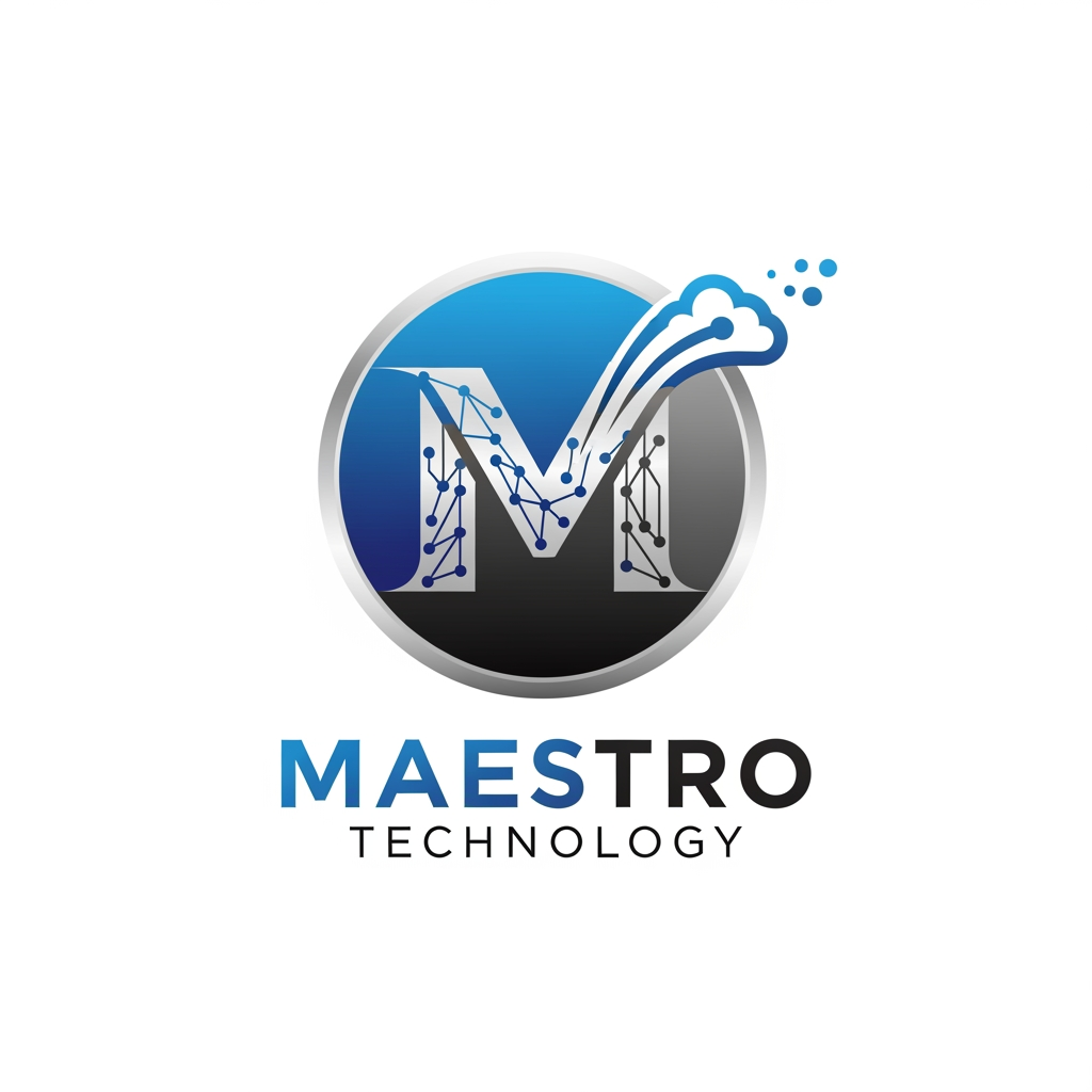 AI Design for create a logo for maestro technology which is based on technology and iot and design them inside a circle