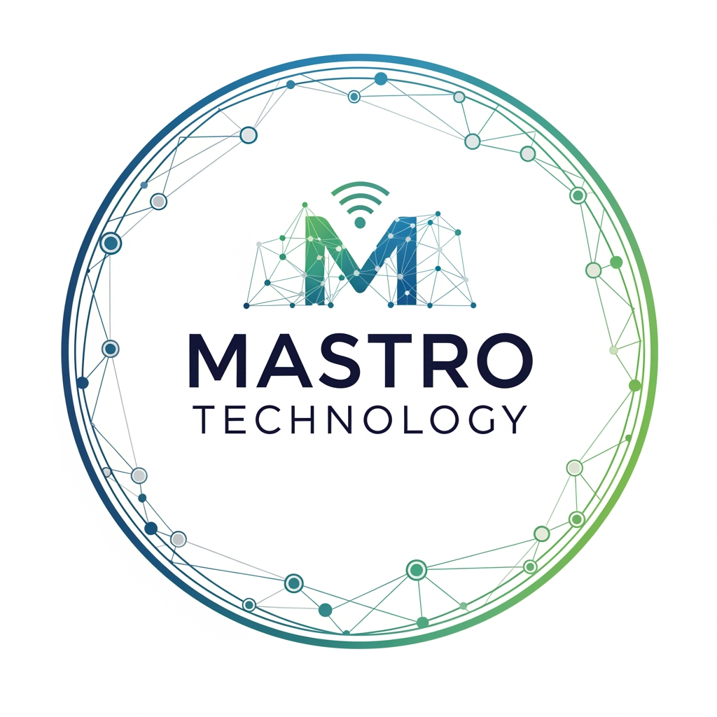 AI Design for create a logo for mastro technology which is based on technology and iot and design them inside a circle