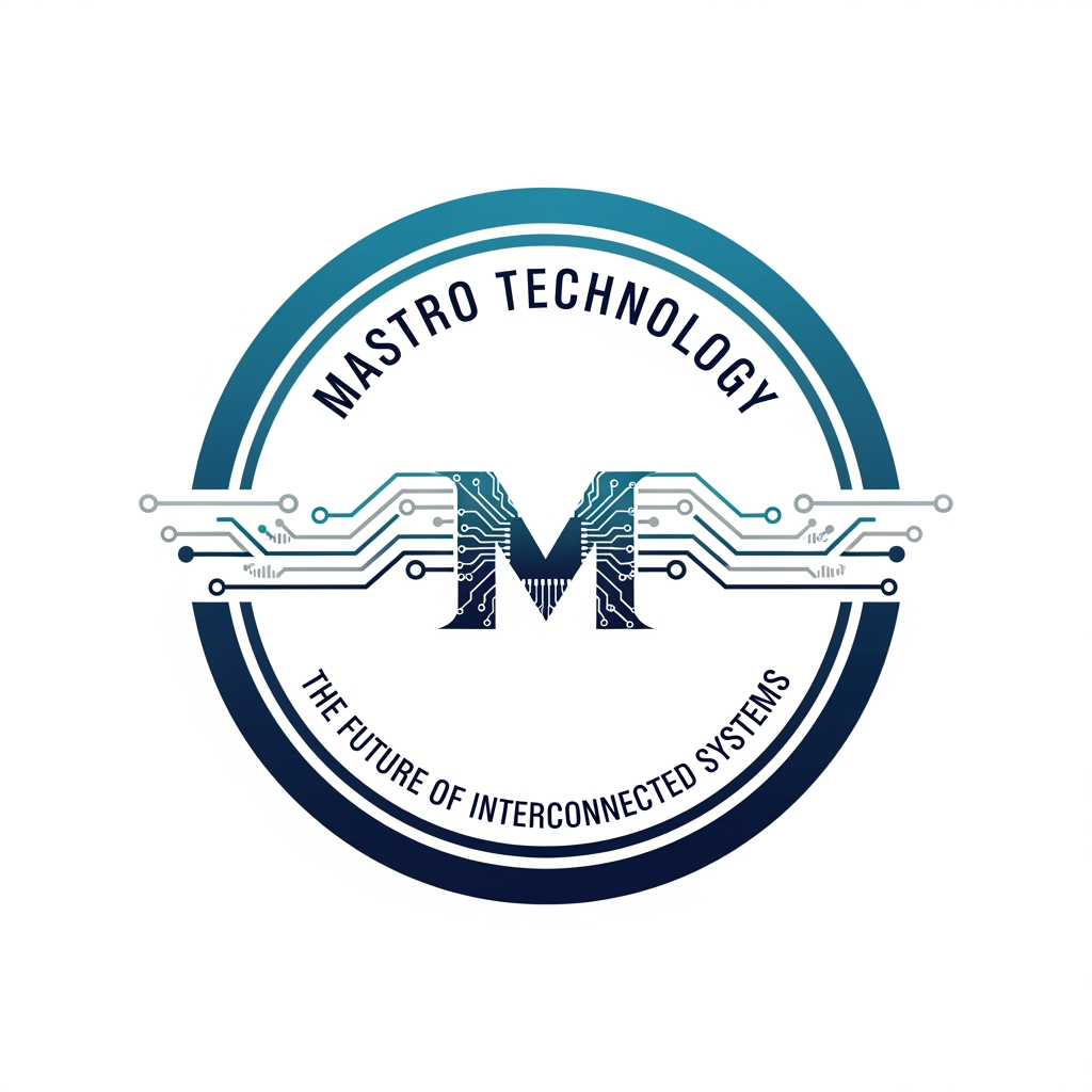 AI Design for create a logo for mastro technology which is based on technology and iot and design them inside a circle