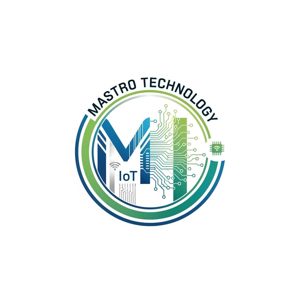 AI Design for create a logo for mastro technology which is based on technology and iot and design them inside a circle