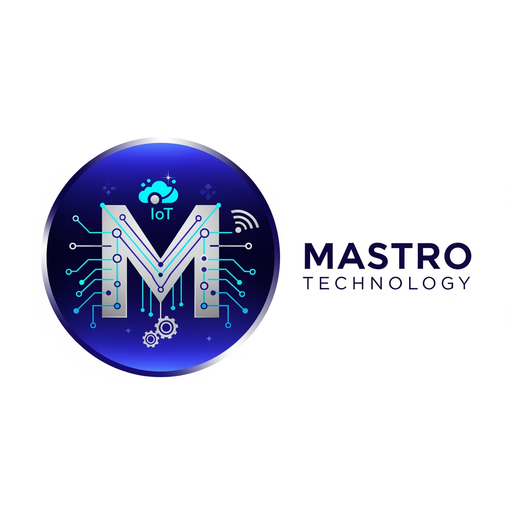 AI Design for create a logo for mastro technology which is based on technology and iot and design them inside a circle