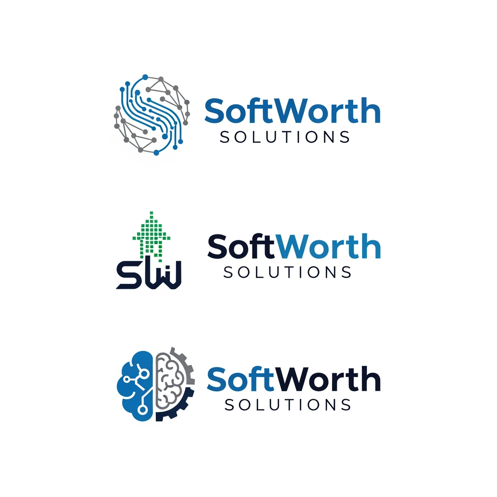 AI Design for https://softworthsolutions.com/ What We Do
Our AI Expertise
Comprehensive AI services designed to transform your business
Gen AI Applications
Custom AI applications tailored to your industry needs and workflows
Agentic AI
Autonomous AI agents that perform complex multi-step tasks and decision-making
RAG Implementation
Retrieval-Augmented Generation for enhanced AI knowledge systems
LLM OPS
Complete lifecycle management for Large Language Model deployments
AI Best Practices
Industry-proven methodologies for successful AI implementation REFER THE COMPANY AND SERVICE PROVIDE ME LOGO idea for this company i need clean corporate professional logo design for this company give me more logo idea i want more more professional logo please provide our service related more professional
