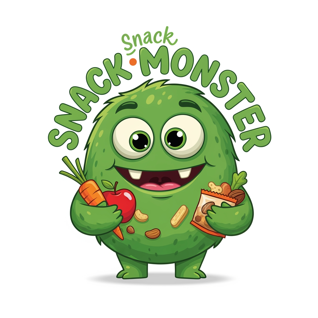 AI Design for generate a creative and quirky logo for a health snack brand called snack monster