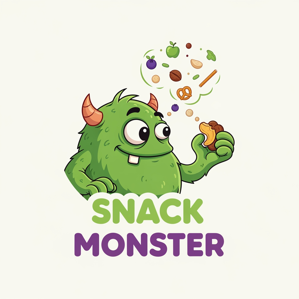 AI Design for generate a creative and quirky logo for a health snack brand called snack monster