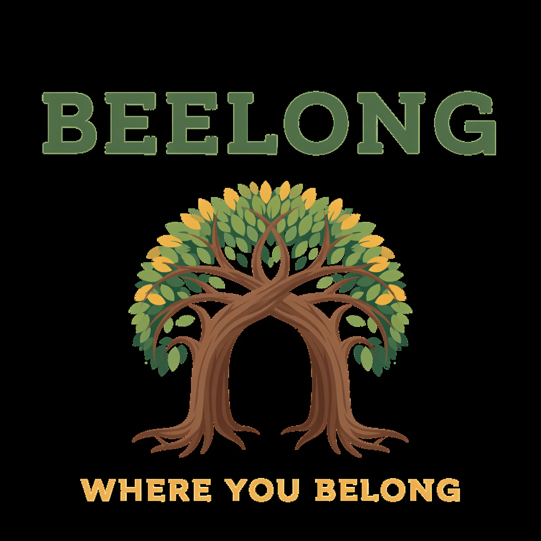 AI Design for create a logo with the brand name BEELONG without using the bee icon with the tagline where you belong which is visually appealing for senior users in the age group of 55-80