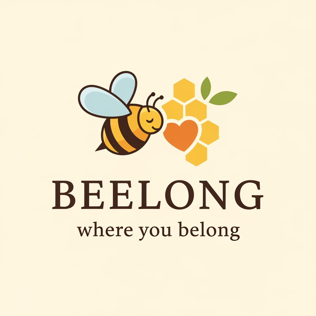 AI Design for create a logo with the brand name BEELONG with the tagline where you belong which is visually appealing for senior users in the age group of 55-80
