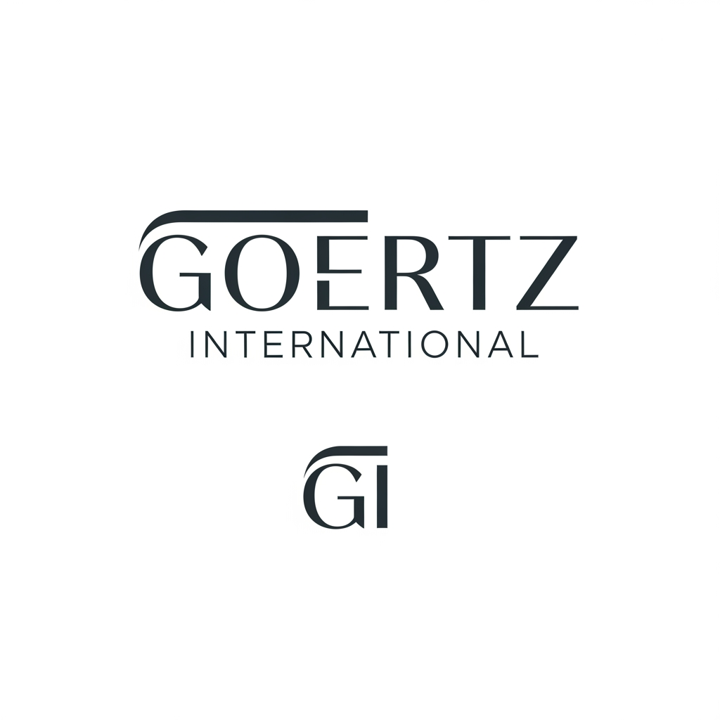 AI Design for Design a visual identity logo for “Goertz International”, a premium international fashion consulting and sourcing company. Create a sophisticated typographic logo system that feels strategic, global and fashion-forward. Introduce a subtle interaction between the G and I within the typography without creating an obvious monogram. Clean white background, refined typography, modern luxury aesthetic, scalable across website, LinkedIn, Instagram and business cards. Comparable to high-end consulting firms serving luxury fashion brands. Avoid wedding branding, beauty salon aesthetics, calligraphy logos, influencer branding, generic luxury monograms, Pinterest-style gold script logos and outdated fashion branding. Maybe create both the text but also just the letters G and I together.