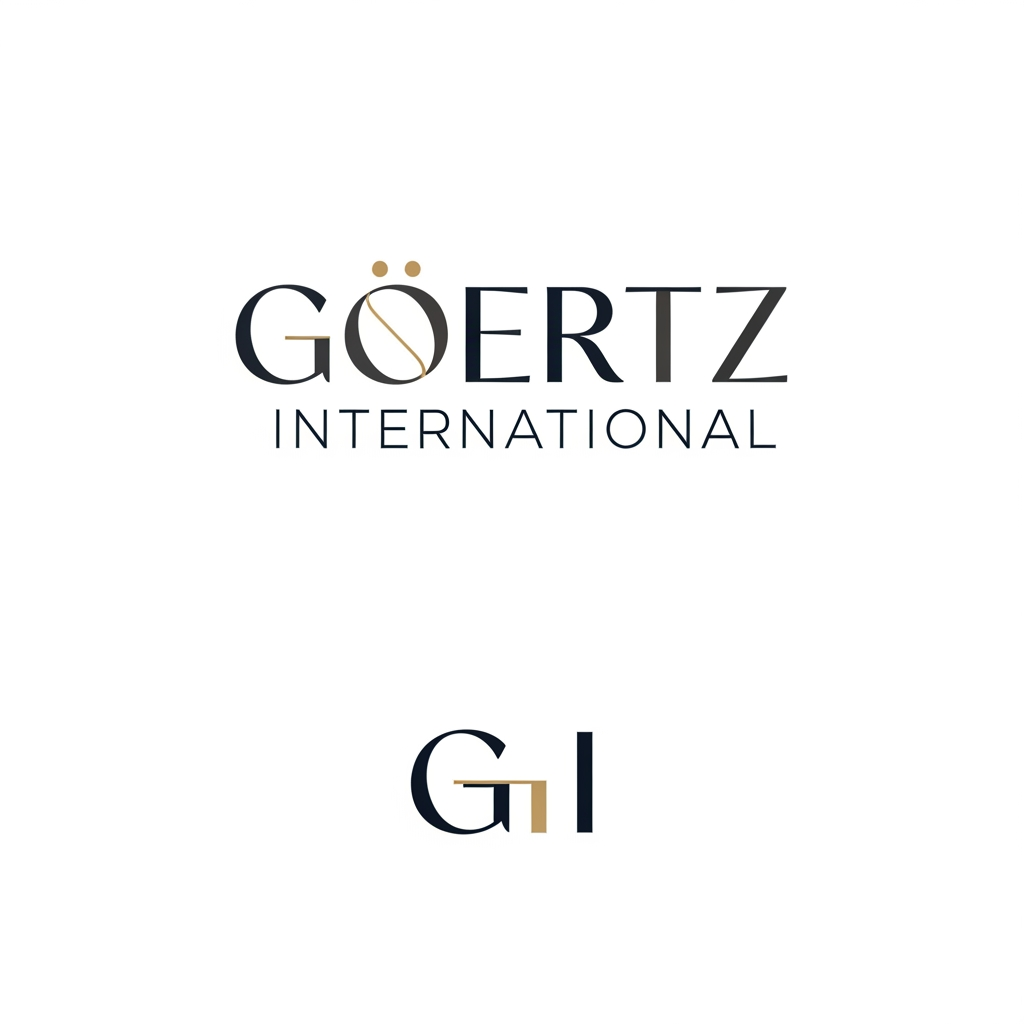 AI Design for Design a visual identity logo for “Goertz International”, a premium international fashion consulting and sourcing company. Create a sophisticated typographic logo system that feels strategic, global and fashion-forward. Introduce a subtle interaction between the G and I within the typography without creating an obvious monogram. Clean white background, refined typography, modern luxury aesthetic, scalable across website, LinkedIn, Instagram and business cards. Comparable to high-end consulting firms serving luxury fashion brands. Avoid wedding branding, beauty salon aesthetics, calligraphy logos, influencer branding, generic luxury monograms, Pinterest-style gold script logos and outdated fashion branding. Maybe create both the text but also just the letters G and I together.