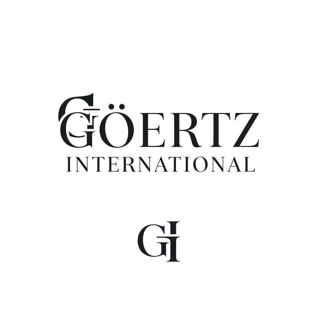 AI Design for Design a visual identity logo for “Goertz International”, a premium international fashion consulting and sourcing company. Create a sophisticated typographic logo system that feels strategic, global and fashion-forward. Introduce a subtle interaction between the G and I within the typography without creating an obvious monogram. Clean white background, refined typography, modern luxury aesthetic, scalable across website, LinkedIn, Instagram and business cards. Comparable to high-end consulting firms serving luxury fashion brands. Avoid wedding branding, beauty salon aesthetics, calligraphy logos, influencer branding, generic luxury monograms, Pinterest-style gold script logos and outdated fashion branding. Maybe create both the text but also just the letters G and I together.