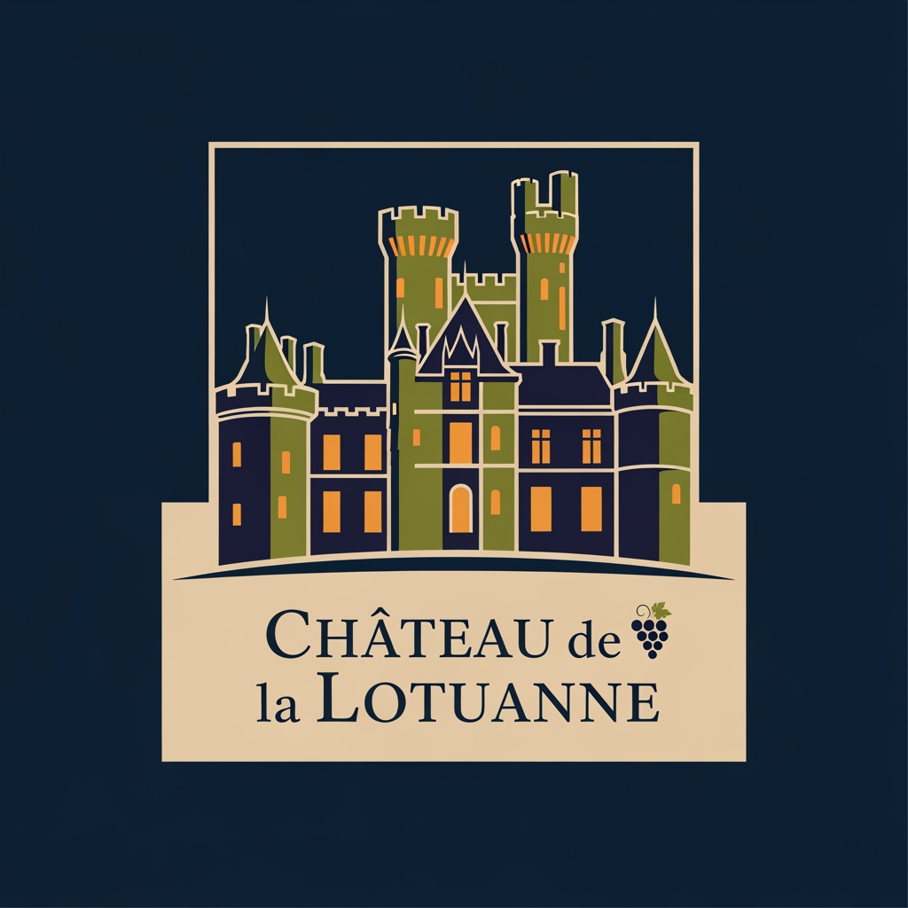 AI Design for has un logo que refleje al chateau de la lotuanne, un castillo en francia a 30 min de orleans. que se vea sofisticado, elegante y refleje la identidad del castillo, la paleta de colores es azul oscuro elegante, verde oliva, naranja, beige y cafe un poco oscuro