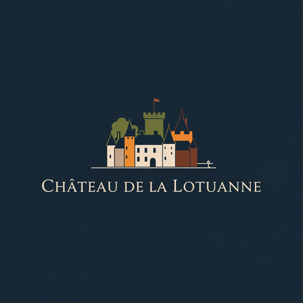 AI Design for has un logo que refleje al chateau de la lotuanne, un castillo en francia a 30 min de orleans. que se vea sofisticado, elegante y refleje la identidad del castillo, la paleta de colores es azul oscuro elegante, verde oliva, naranja, beige y cafe un poco oscuro. que sea minimalista y caracteristico, que se vea como sello de marca de lujo