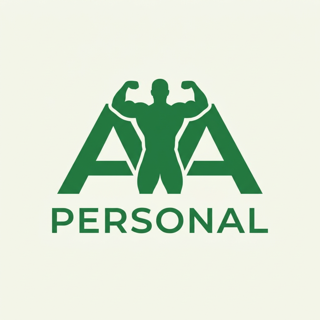 AI Design for Create a logo for my personal training business. The business is called "AA Personal." I was thinking of a green, minimalist logo with a bodybuilder figure in the center, two intersecting A's, and the word "Personal" below the logo.