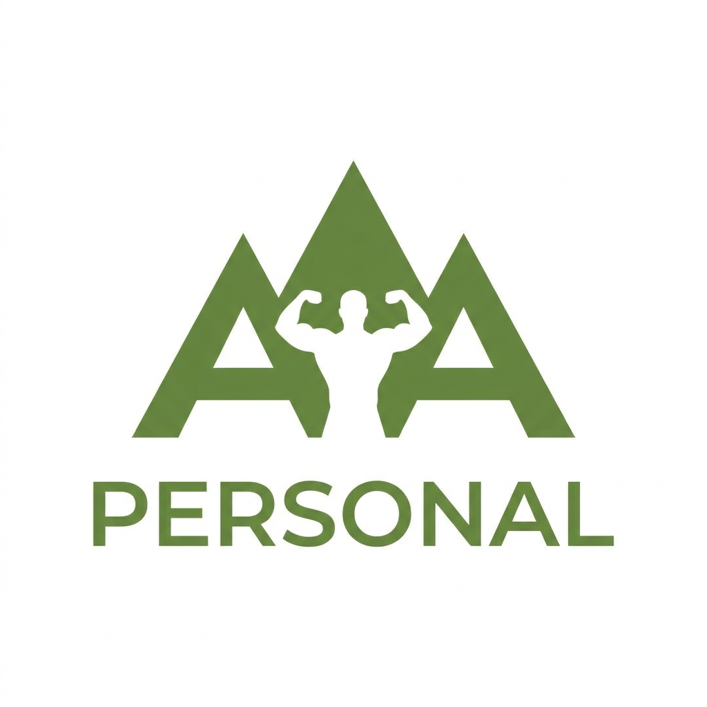 AI Design for Create a logo for my personal training business. The business is called "AA Personal." I was thinking of a green, minimalist logo with a bodybuilder figure in the center, two intersecting A's, and the word "Personal" below the logo.