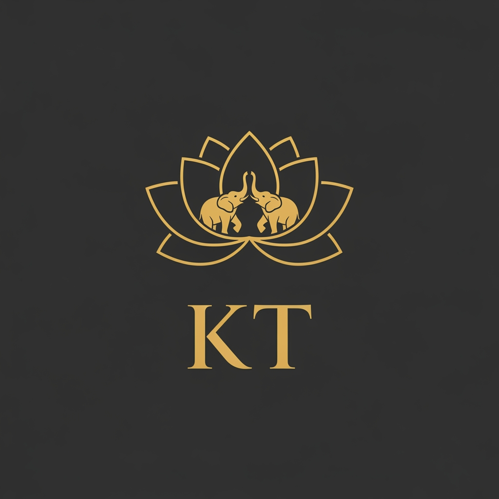 AI Design for generate an inital logo using kt as jwelley brand clean minimal fo rluxury store take refrence from worl dbest jwellery shops logos implant lotus with two small elephant fcing each other