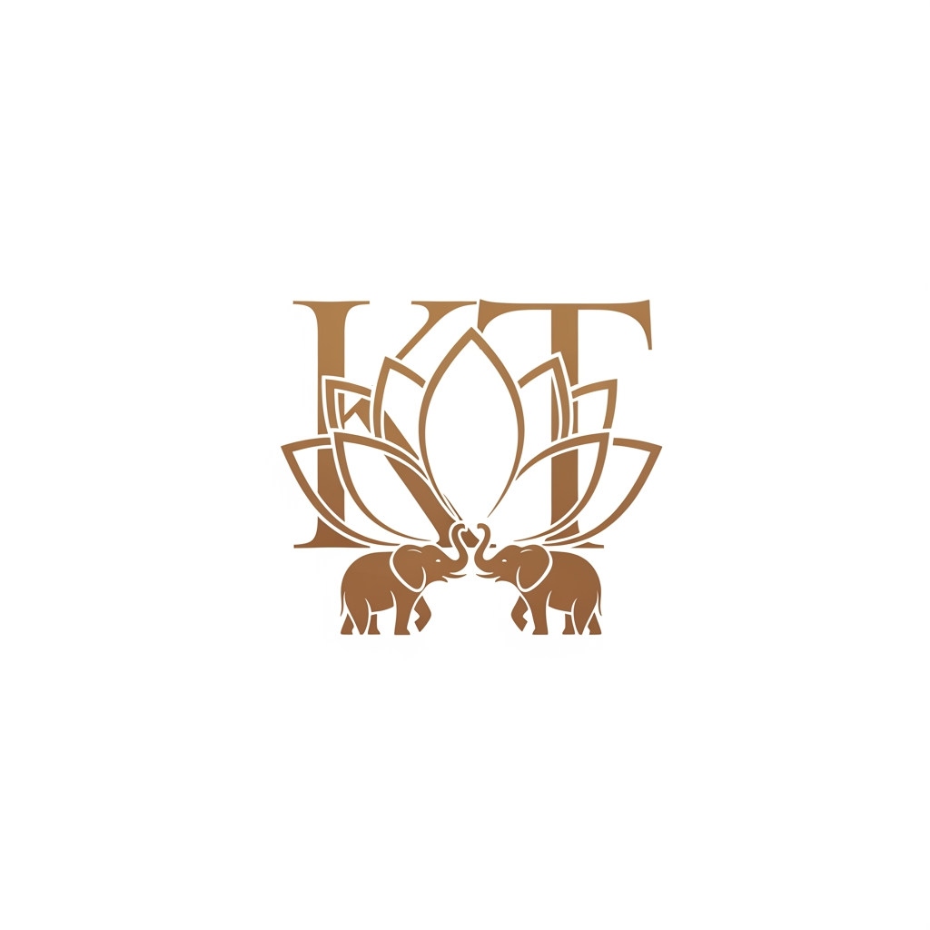AI Design for generate an inital logo using kt as jwelley brand clean minimal fo rluxury store take refrence from worl dbest jwellery shops logos implant lotus with two small elephant fcing each other