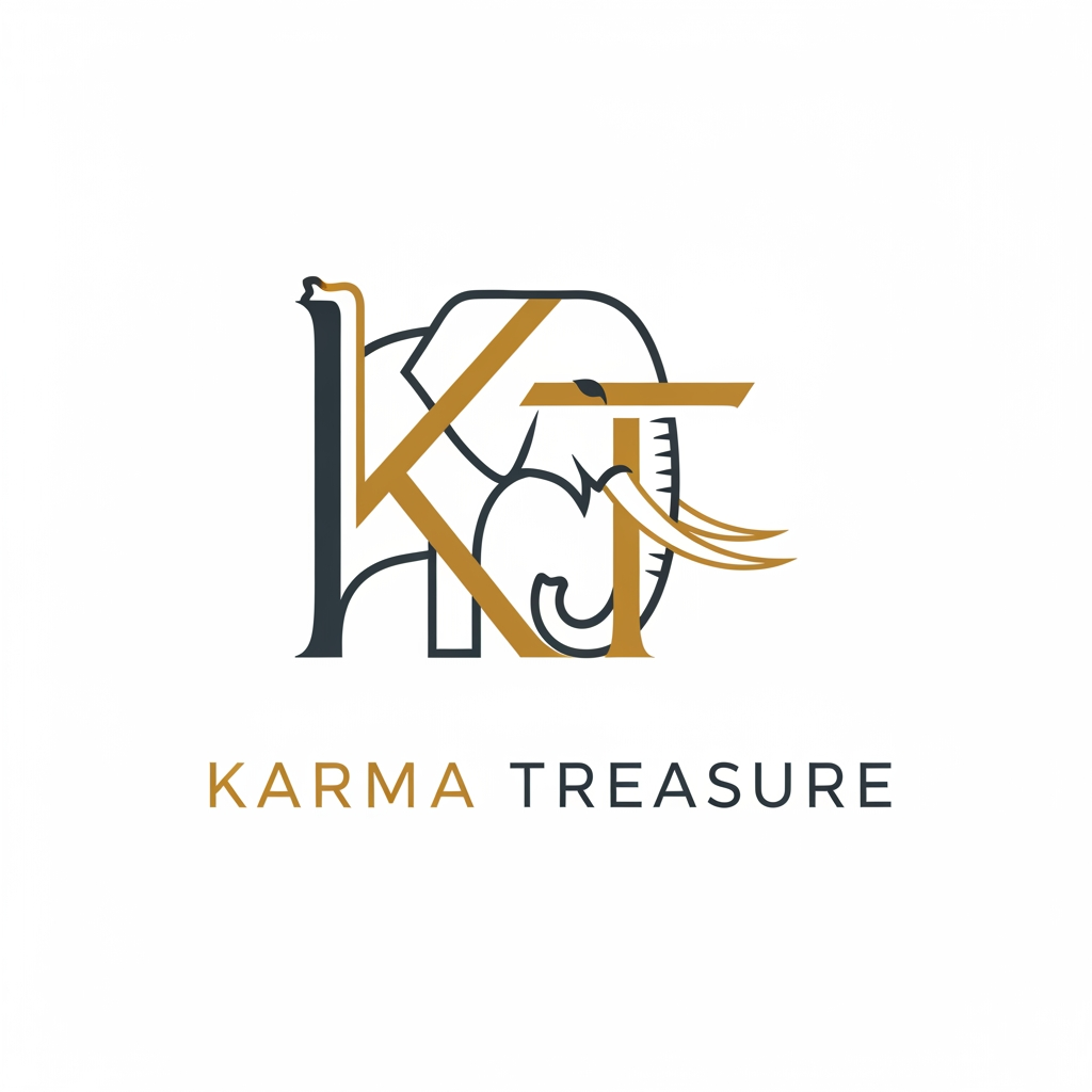 AI Design for GENERATE AN LOGO USING K AND T OF KARMA TREASURE SHOWCASING THE ELEPHANT INTEGRATED IN THE LOGO INFUSED WITH K MAKE IT CLEAN AND MINIMAL FOR LUXURY STORE KARMA TREASURE IS A LUXURY HAND ICRAFT STORE  MAKE IT MIX SYMBOL