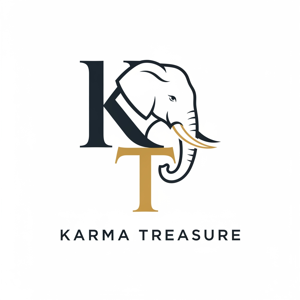 AI Design for GENERATE AN LOGO USING K AND T OF KARMA TREASURE SHOWCASING THE ELEPHANT INTEGRATED IN THE LOGO INFUSED WITH K MAKE IT CLEAN AND MINIMAL FOR LUXURY STORE KARMA TREASURE IS A LUXURY HAND ICRAFT STORE  MAKE IT MIX SYMBOL