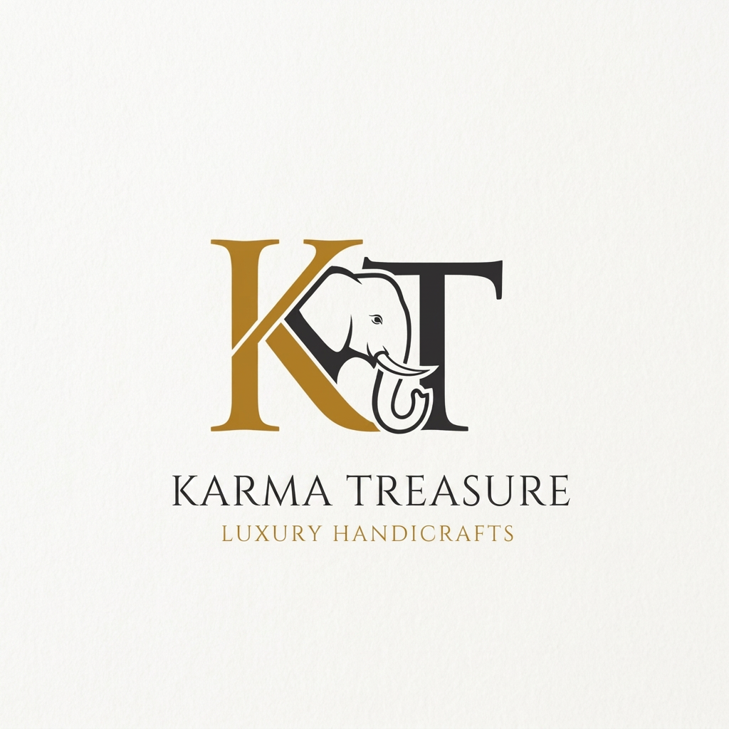 AI Design for GENERATE AN LOGO USING K AND T OF KARMA TREASURE SHOWCASING THE ELEPHANT INTEGRATED IN THE LOGO INFUSED WITH K MAKE IT CLEAN AND MINIMAL FOR LUXURY STORE KARMA TREASURE IS A LUXURY HAND ICRAFT STORE  MAKE IT MIX SYMBOL
