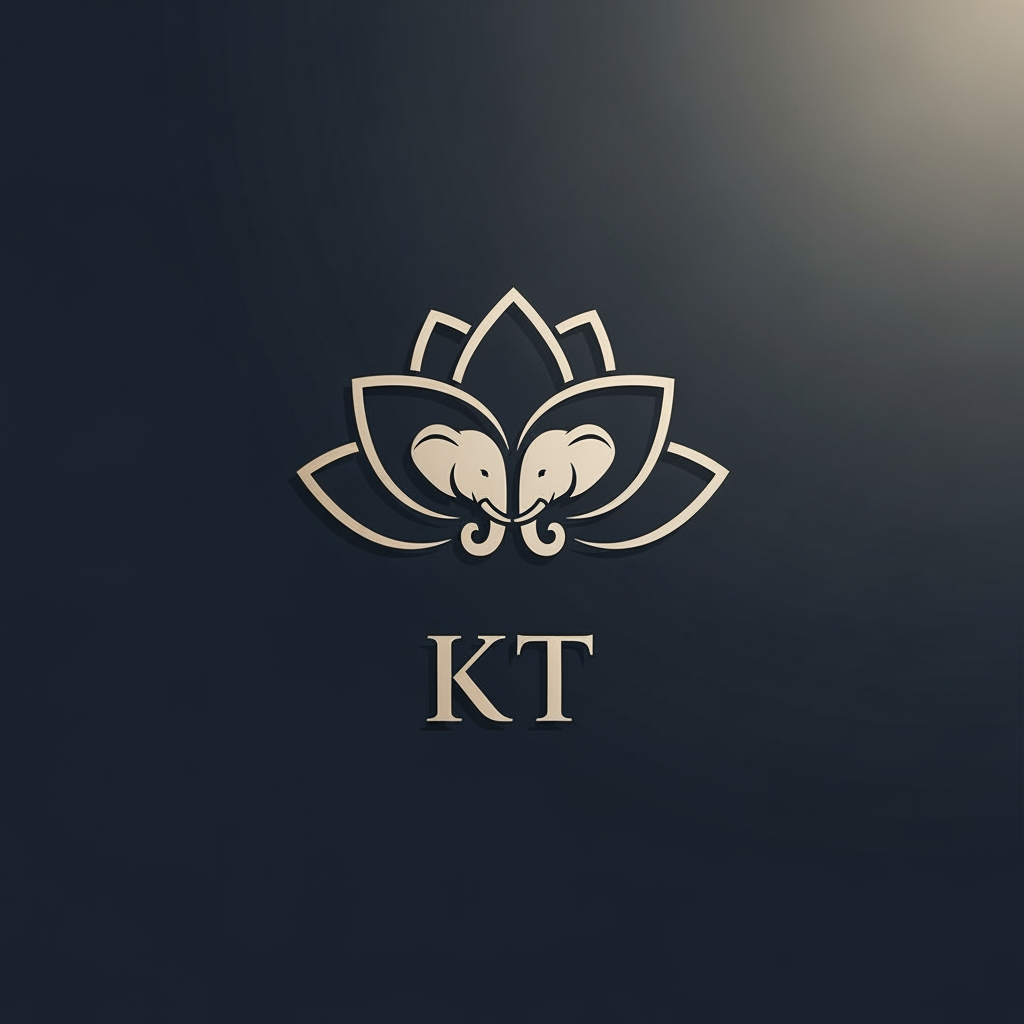 AI Design for generate an inital logo using kt as jwelley brand clean minimal fo rluxury store take refrence from worl dbest jwellery shops logos implant lotus with two small elephant fcing each other