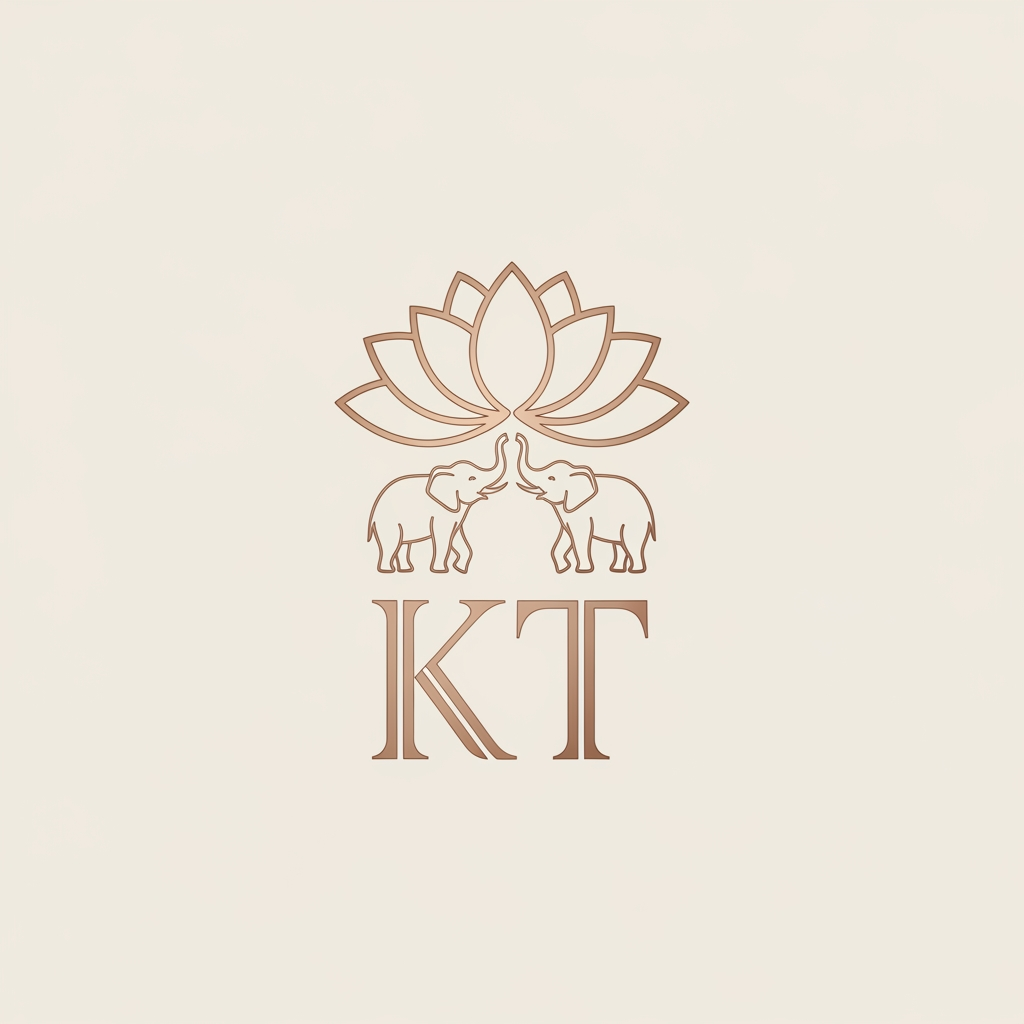 AI Design for generate an inital logo using kt as jwelley brand clean minimal fo rluxury store take refrence from worl dbest jwellery shops logos implant lotus with two small elephant fcing each other
