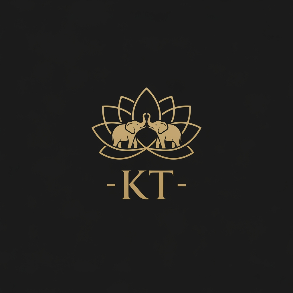 AI Design for generate an inital logo using kt as jwelley brand clean minimal fo rluxury store take refrence from worl dbest jwellery shops logos implant lotus with two small elephant fcing each other