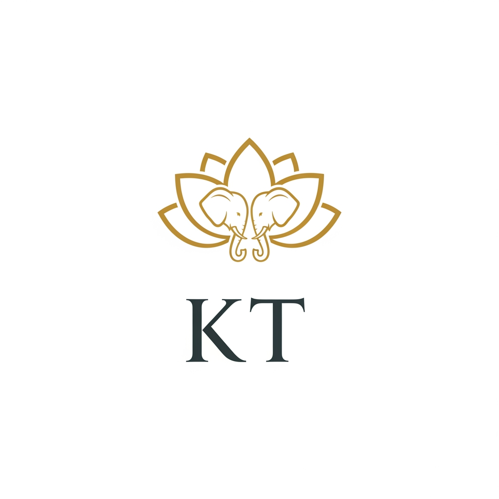 AI Design for generate an inital logo using kt as jwelley brand clean minimal fo rluxury store take refrence from worl dbest jwellery shops logos implant lotus with two small elephant fcing each other