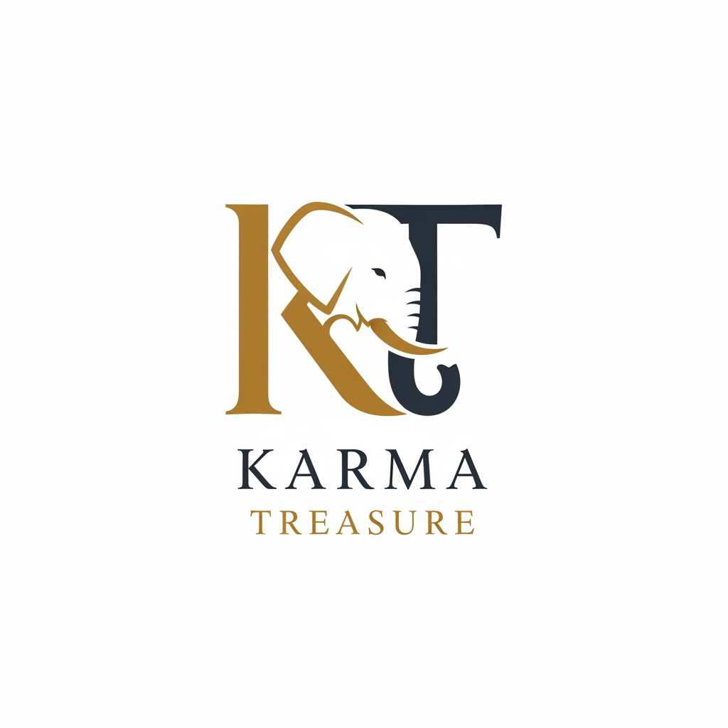 AI Design for GENERATE AN LOGO USING K AND T OF KARMA TREASURE SHOWCASING THE ELEPHANT INTEGRATED IN THE LOGO INFUSED WITH K MAKE IT CLEAN AND MINIMAL FOR LUXURY STORE KARMA TREASURE IS A LUXURY HAND ICRAFT STORE  MAKE IT MIX SYMBOL