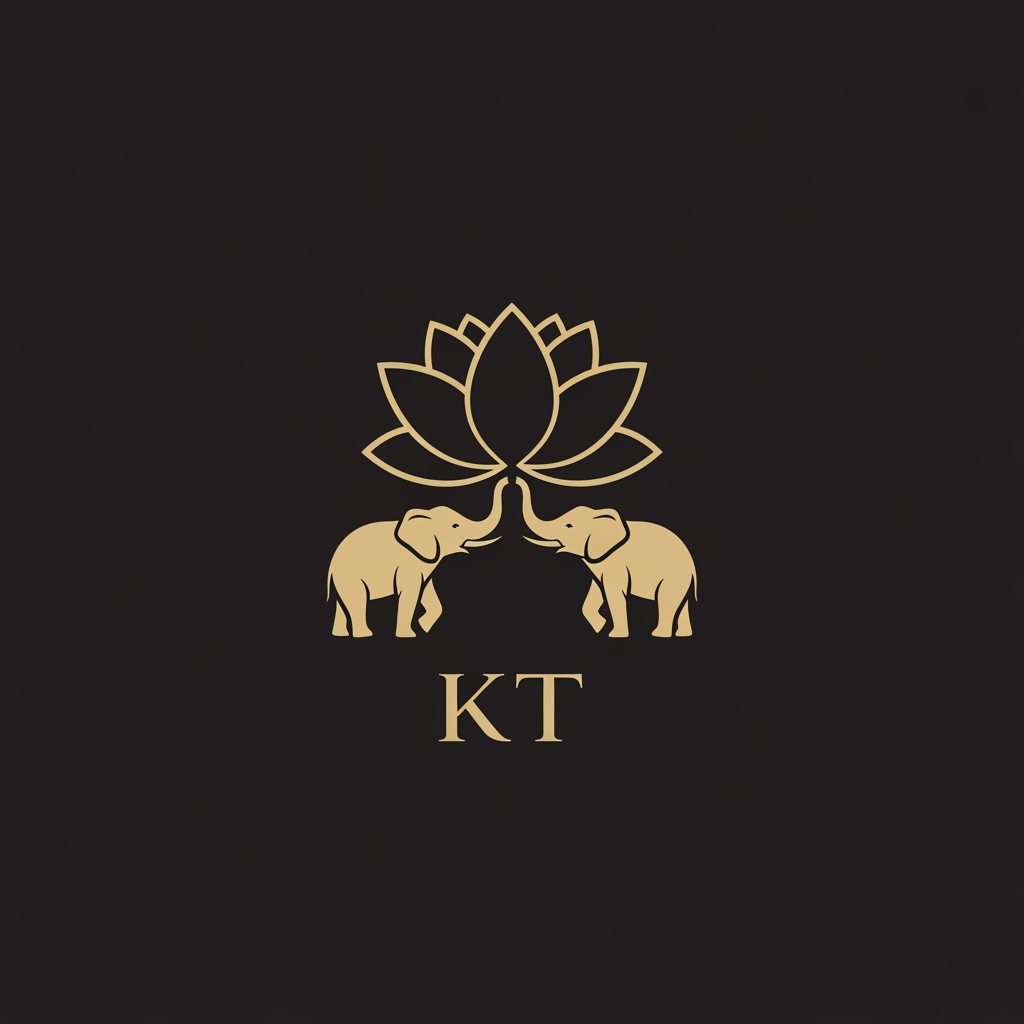 AI Design for generate an inital logo using kt as jwelley brand clean minimal fo rluxury store take refrence from worl dbest jwellery shops logos implant lotus with two small elephant fcing each other
