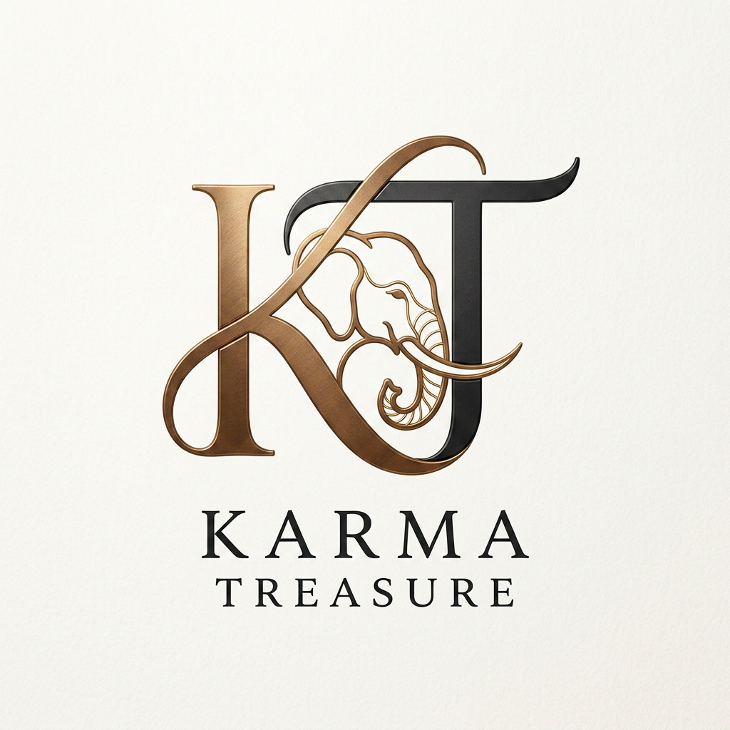 AI Design for GENERATE AN LOGO USING K AND T OF KARMA TREASURE SHOWCASING THE ELEPHANT INTEGRATED IN THE LOGO INFUSED WITH K MAKE IT CLEAN AND MINIMAL FOR LUXURY STORE KARMA TREASURE IS A LUXURY HAND ICRAFT STORE  MAKE IT MIX SYMBOL